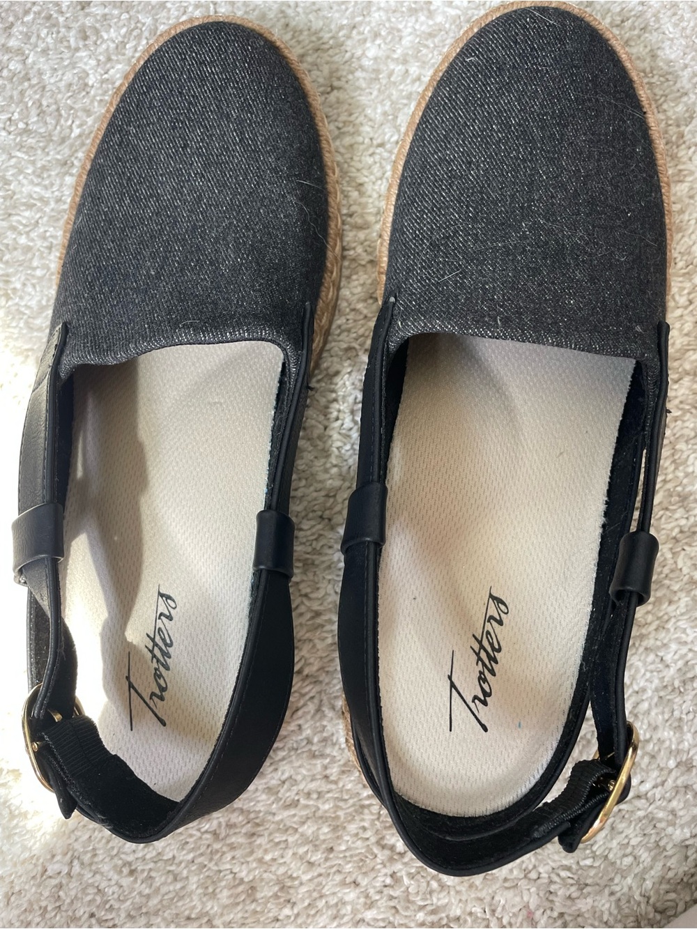 Trotters Black Espadrille Slingback Mules